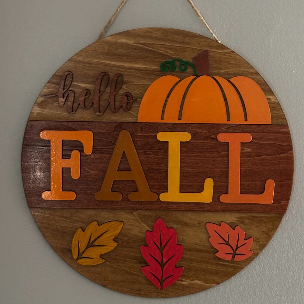 🍁 Hello Fall Wooden Sign – Rustic Autumn Door Décor